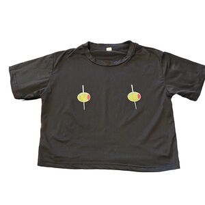 Funny Dirty Martini Black T-Shirt with Olive Design